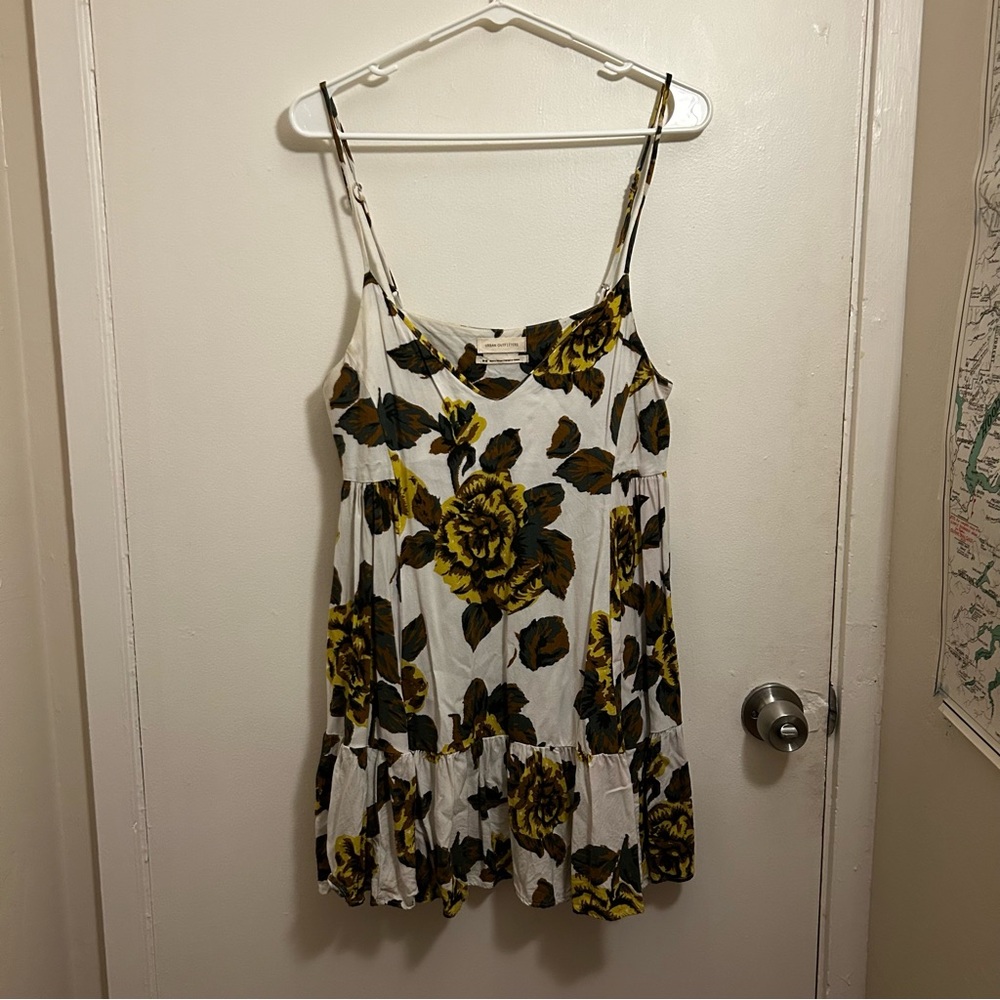 Urban Outfitters White Dress with Yellow and Brown Floral Design
